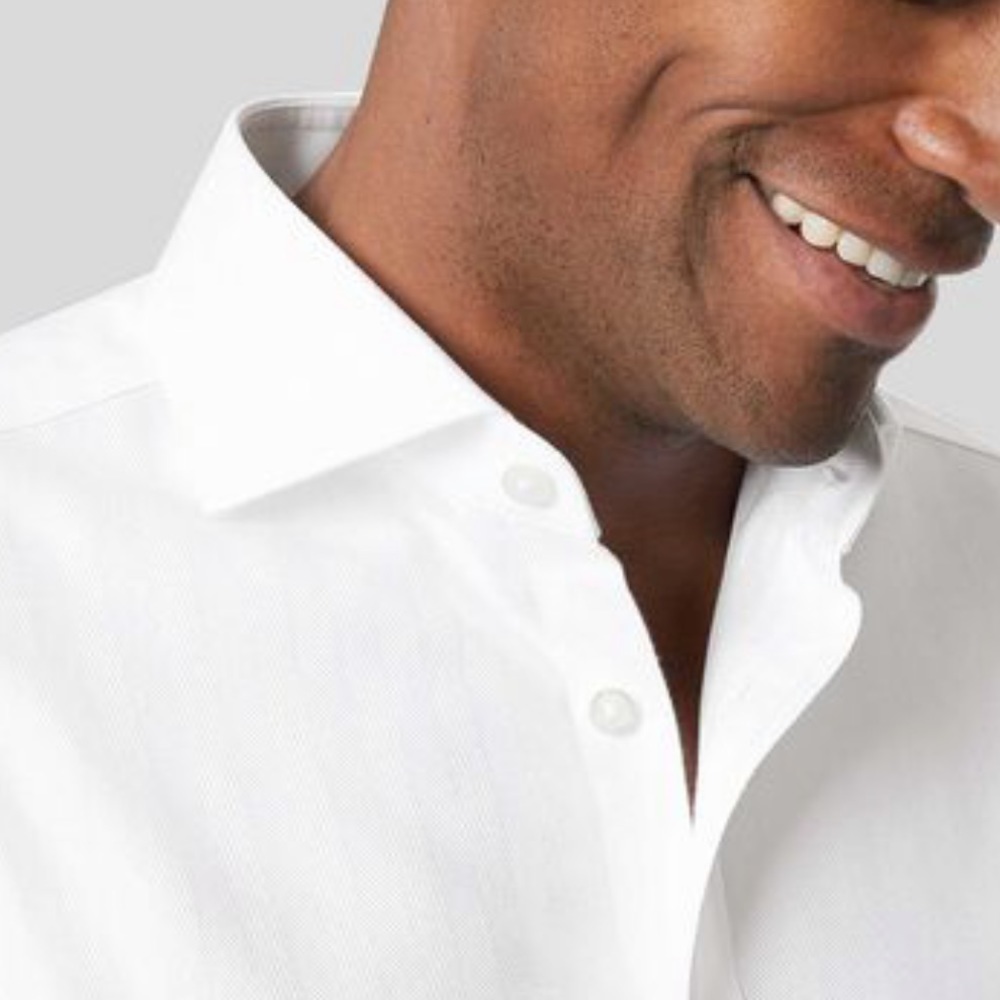 Spread Collar Non-Iron Herringbone Shirt - White - Picture 3 of 5